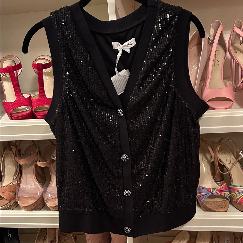 Grace Karin Black Sequin Sleeveless Blouse